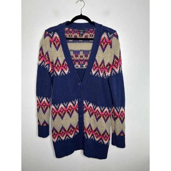 Canyon River Blues Women’s Button Down Sweater Cardigans Blue Pink Vtg Size Lrg - Picture 1 of 9